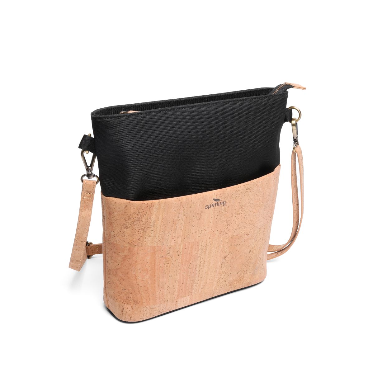 Kork Handtasche mit schmalem Gurt für Damen #Farbe_Raven Cream