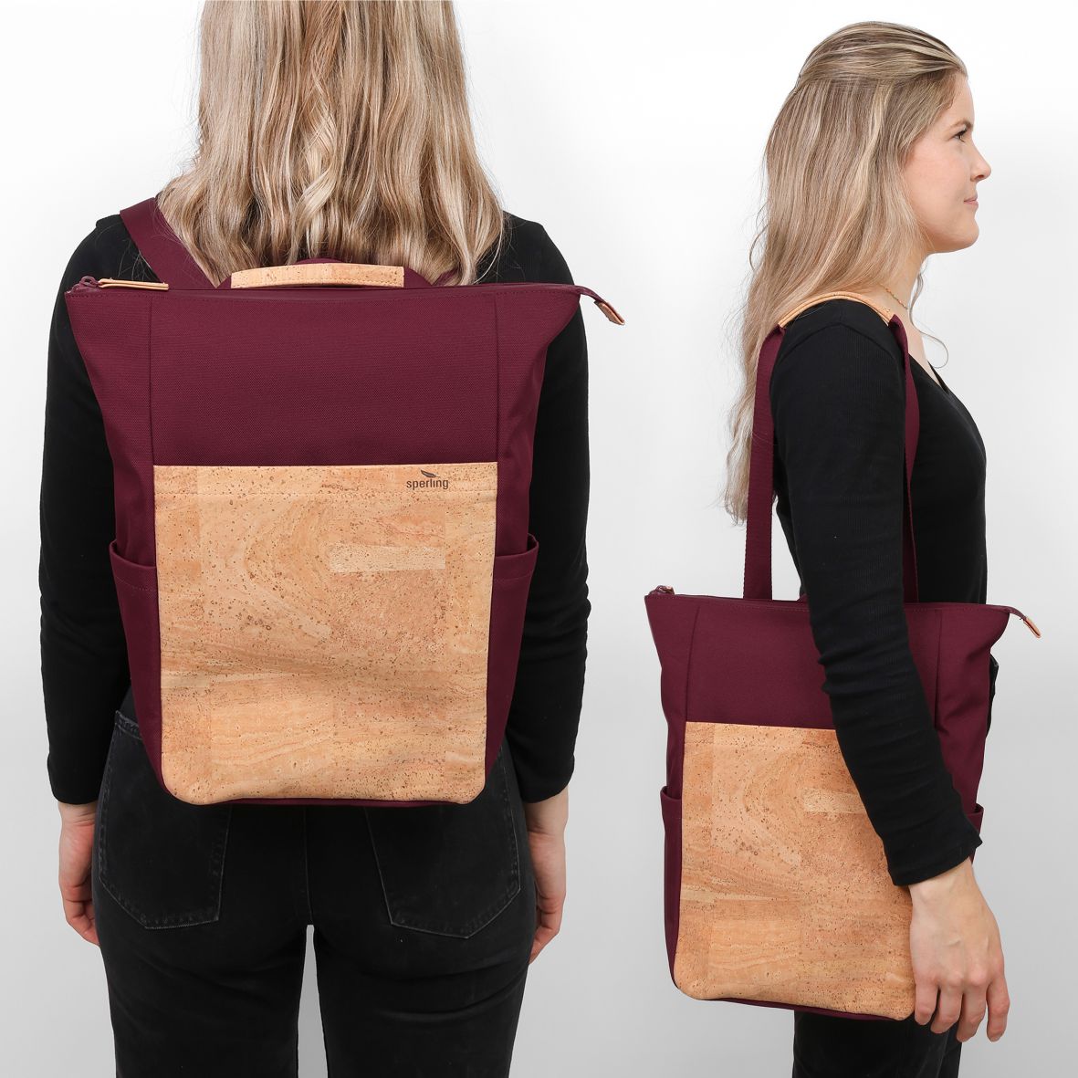 Nachhaltiger Rucksack in rot mit Flaschenfach #Farbe_Robin Cream