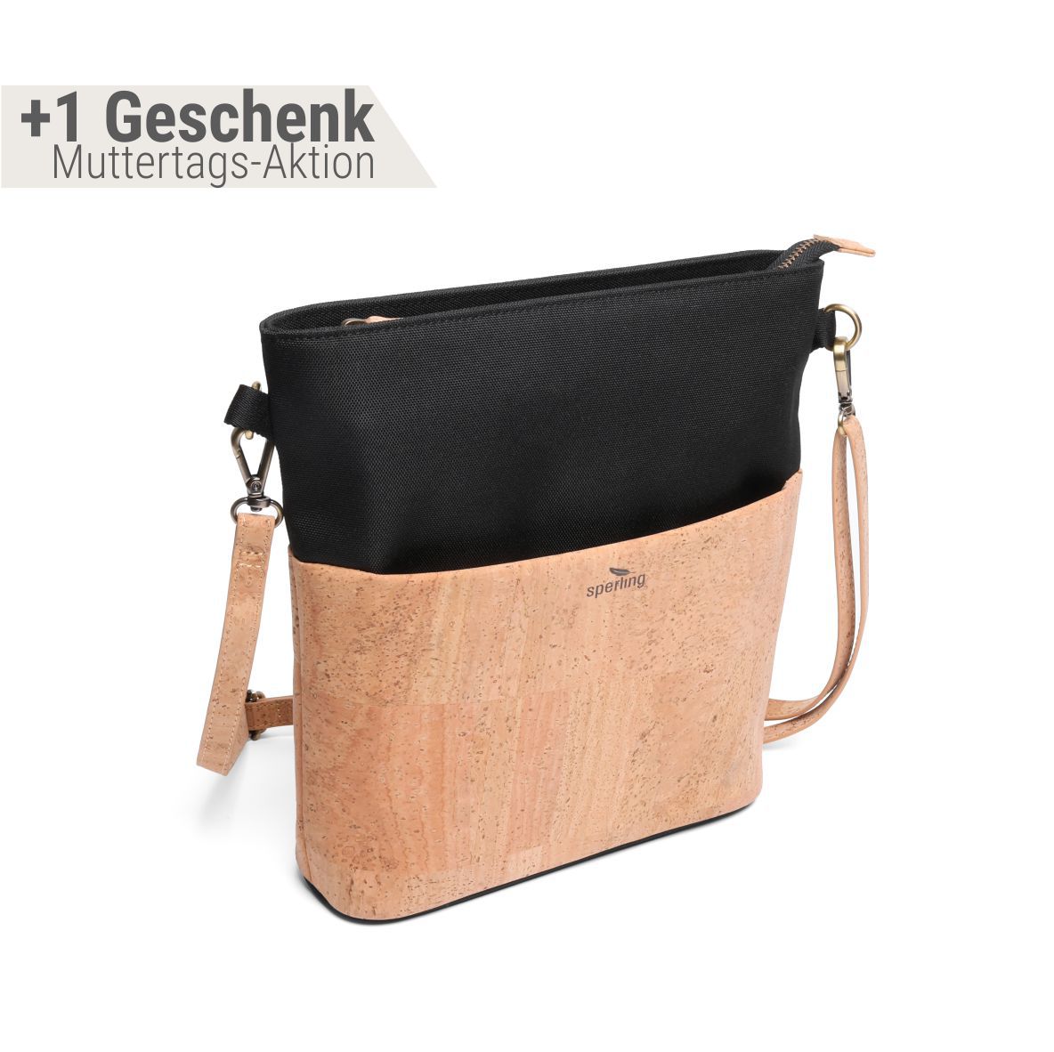 Kork Handtasche mit schmalem Gurt für Damen #Farbe_Raven Cream