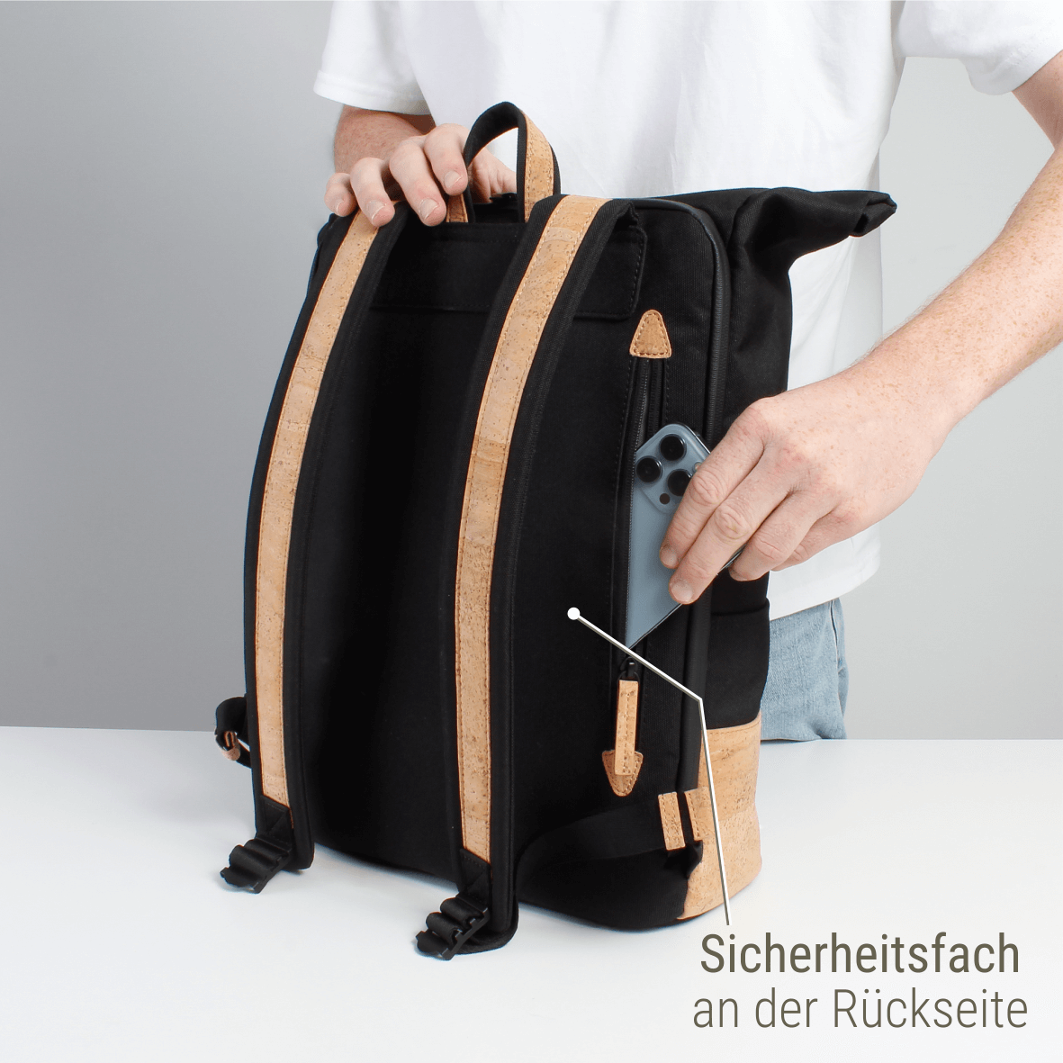 veganer Rucksack nachhaltig schwarz #Farbe_Raven Cream