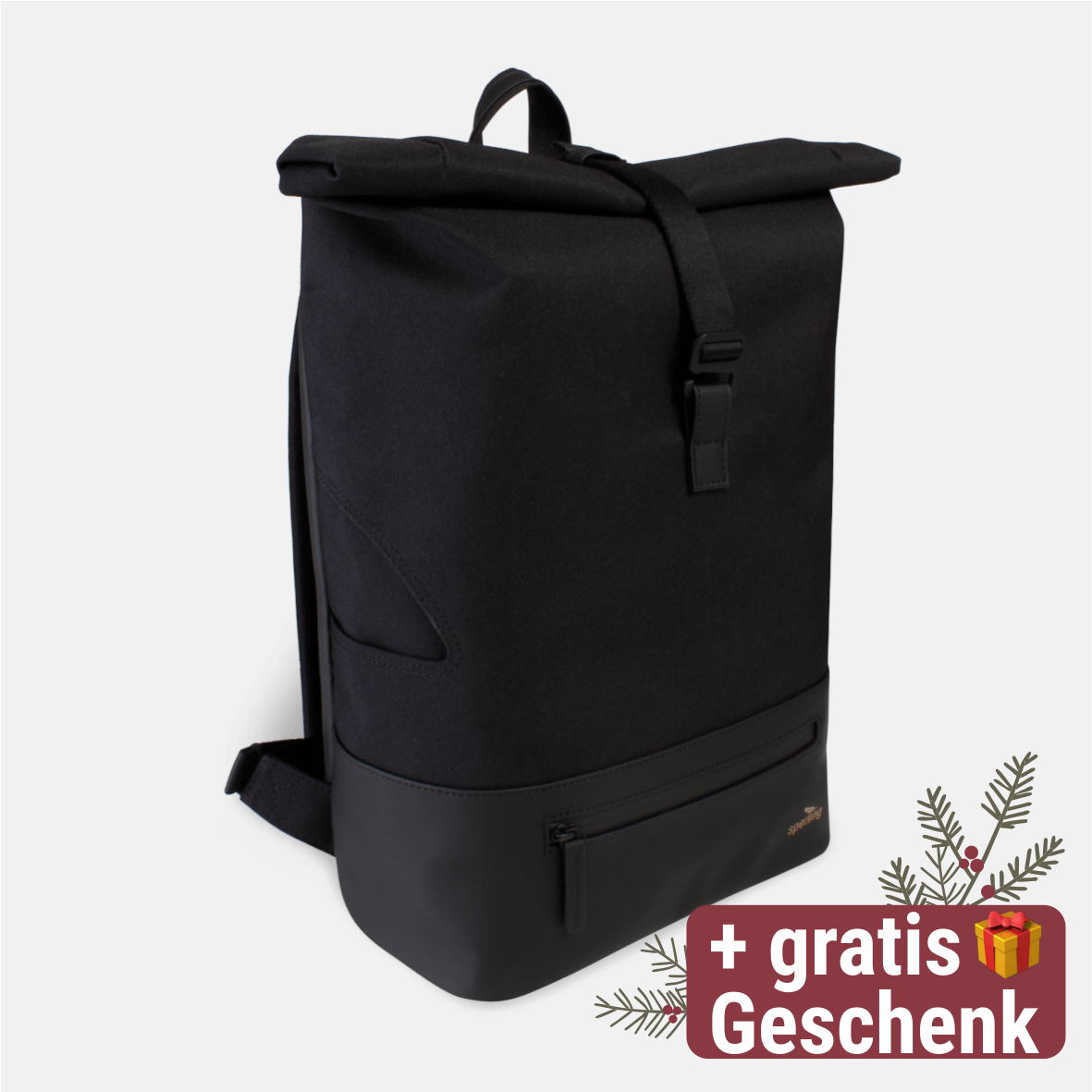 schwarzer Rolltop Rucksack #Farbe_Raven Midnight