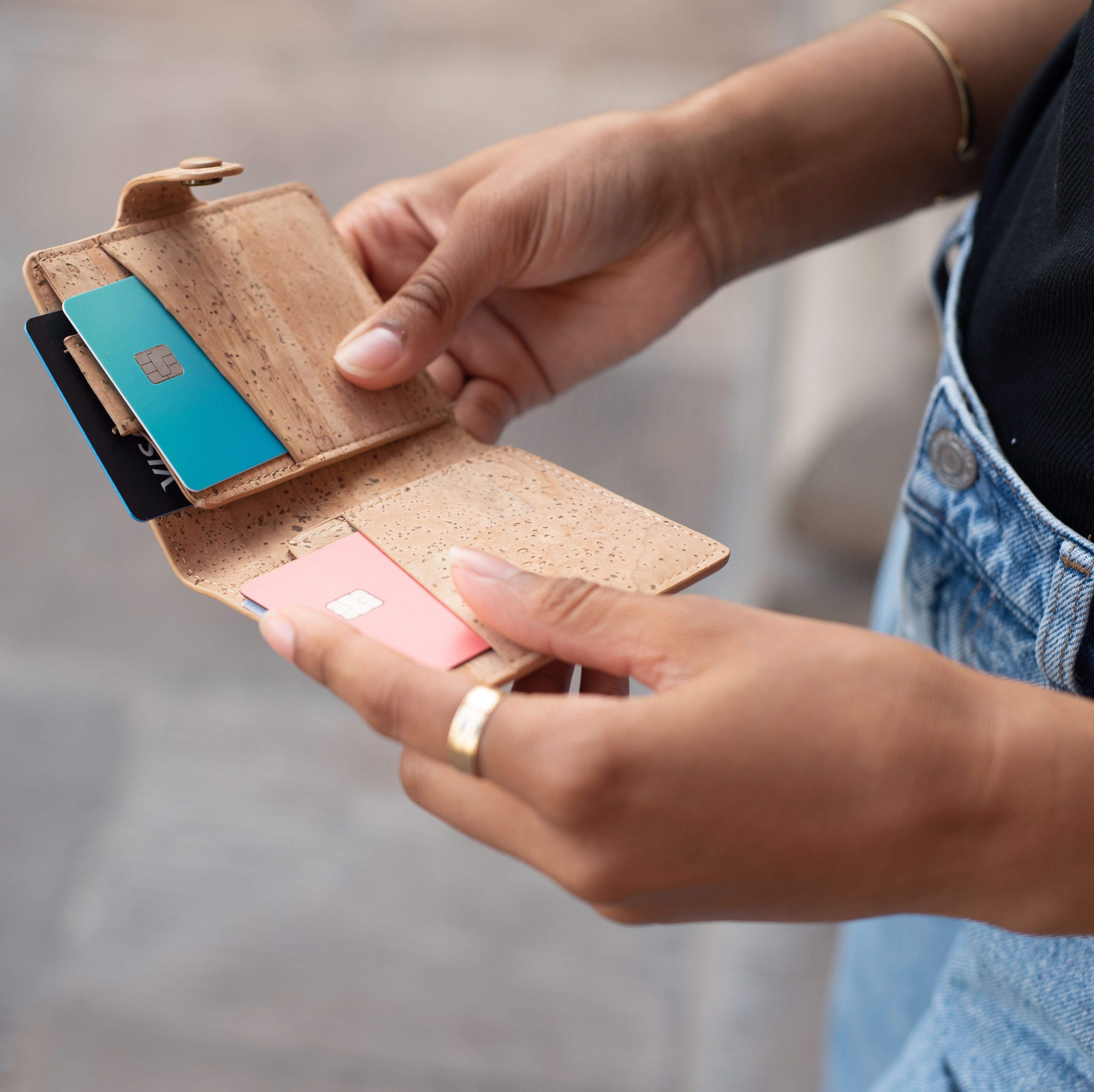 Mini Kartenportemonnaie Kork #Farbe_Cream