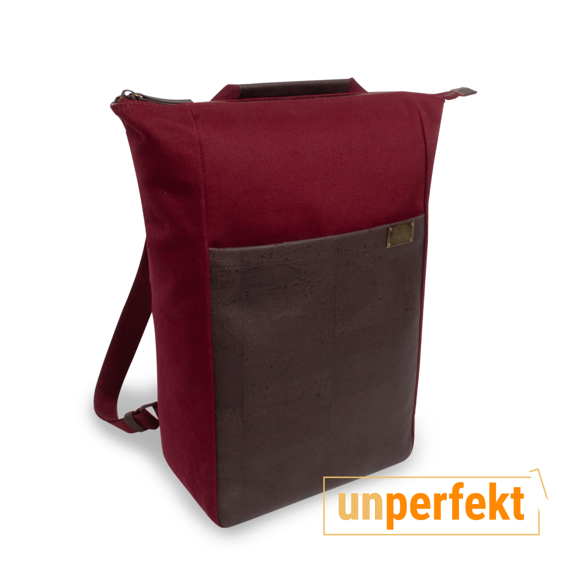 Nachhaltiger Rucksack aus Kork mit Flaschenfach in rot #Farbe_Robin Chocolate